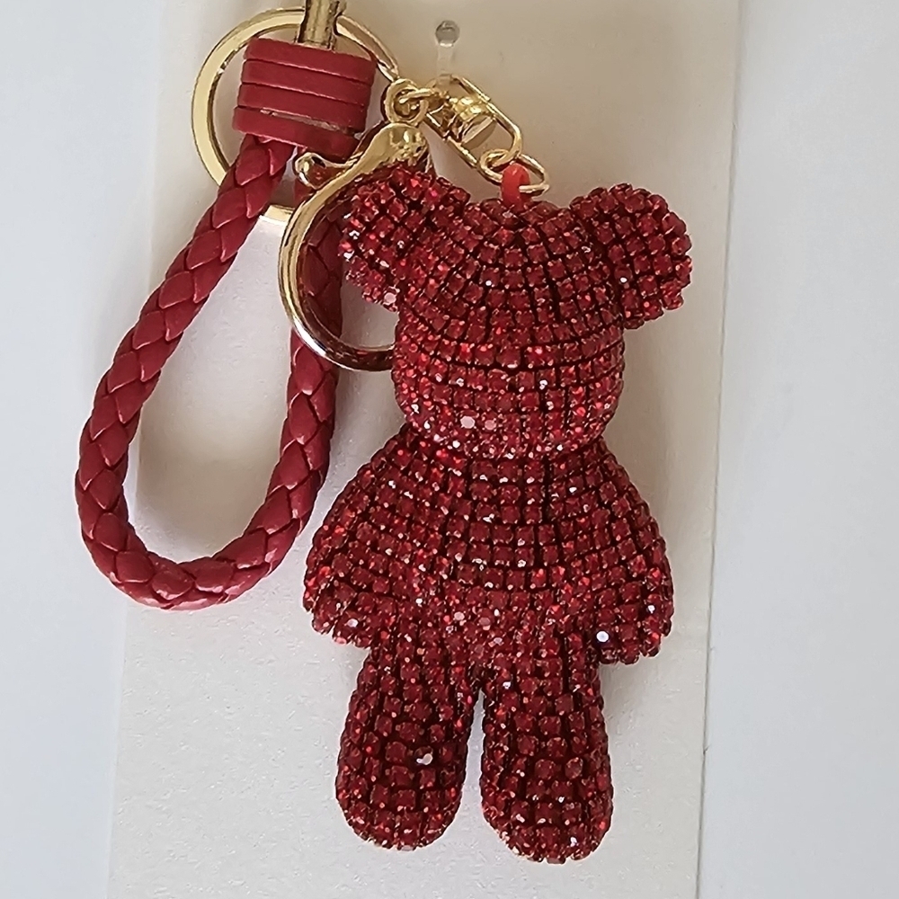 Rhindstone Bear Keychain, Bag Charm Red - Picture 5 of 5